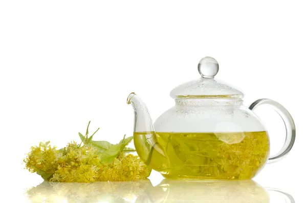 Herbal medicine: tea with linden flowers — Stock Photo, Image