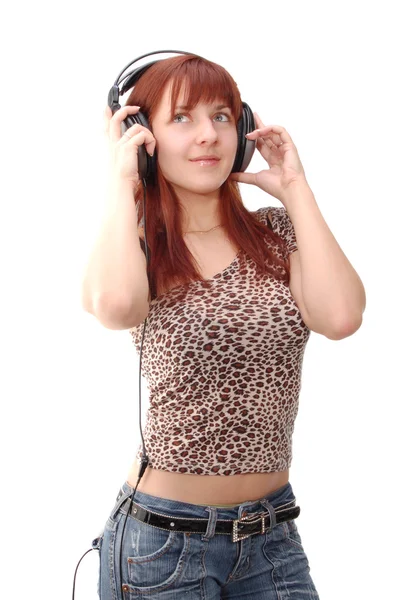 Дівчина в роз'єм для навушників — стокове фото