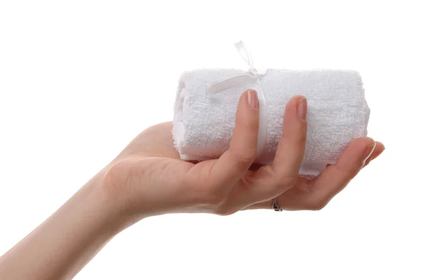 Ręcznik w ręku — Zdjęcie stockowe