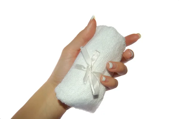 Handdoek in de hand — Stockfoto