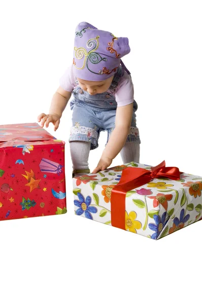 Baby with gifts — Stock Photo, Image