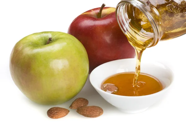 Duas maçãs e mel — Fotografia de Stock