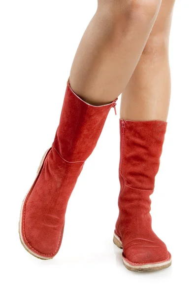 Žena v červené boty — Stock fotografie