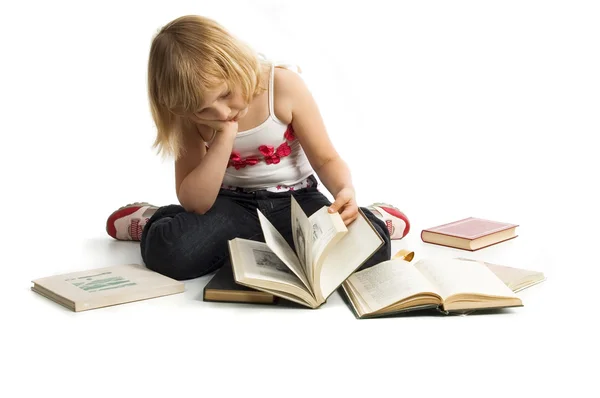 Flicka med trave böcker — Stockfoto