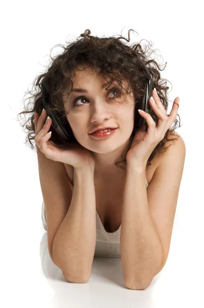 Menina em fone de ouvido — Fotografia de Stock