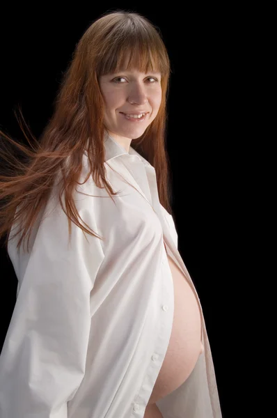 Ő az ő kilenc hónap terhesség — Stock Fotó
