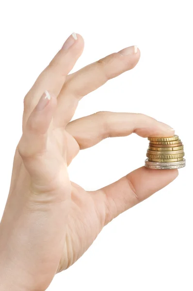 Münzen in der Hand — Stockfoto