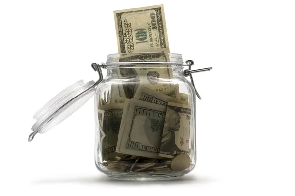 Jar with the money on white — Stock Photo, Image