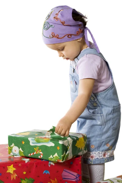 Baby with gifts — Stock Photo, Image