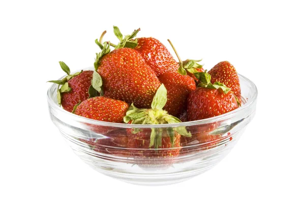 Strawberries in bowl on white — Stock Photo, Image
