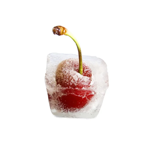 Close-up of two frozen cherries on white — Stock Photo, Image