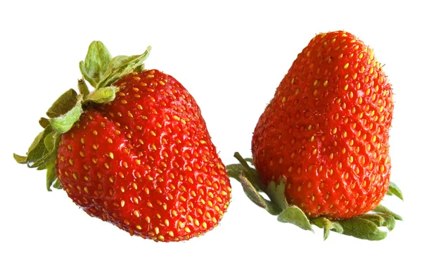 Μεγέθυνση του δύο φράουλες σε λευκό — Φωτογραφία Αρχείου