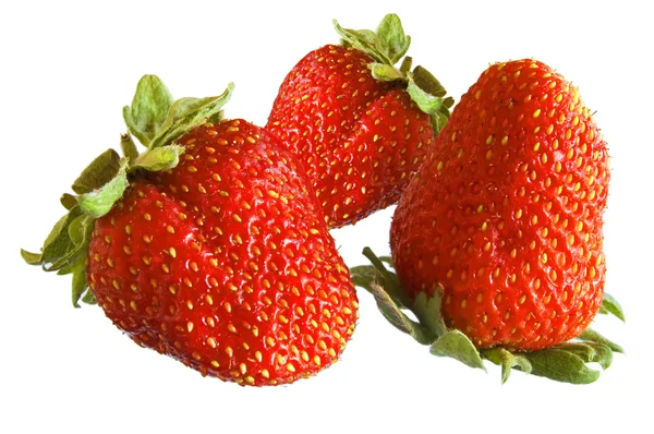 Close-up of three strawberries on white — Stock Photo, Image