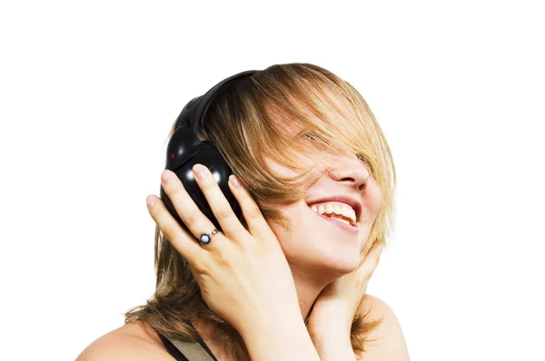Šťastná dívka poslouchat hudbu — Stock fotografie