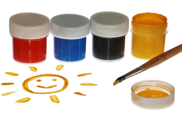 Sun painted by child and different paints — Stock Photo, Image