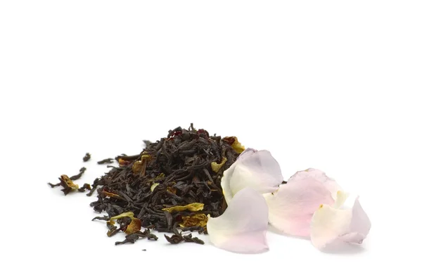Teeblätter und Wildrose auf Weiß — Stockfoto