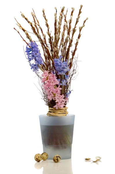 Easter bouquet with pussy willow and hyacinth — Stock Photo, Image
