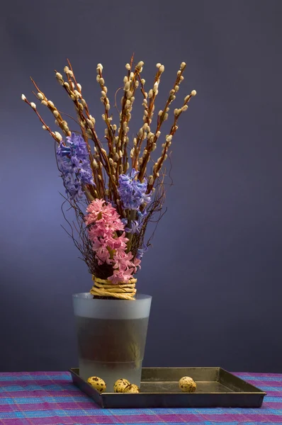Bouquet de Páscoa com salgueiro buceta e jacinto — Fotografia de Stock