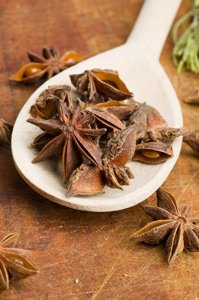 Star-anise spice in spoon — Stock Photo, Image
