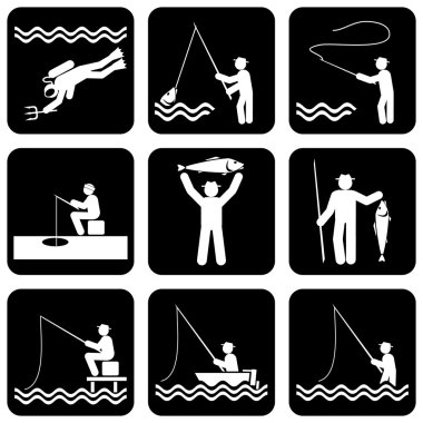 Fishing icons clipart