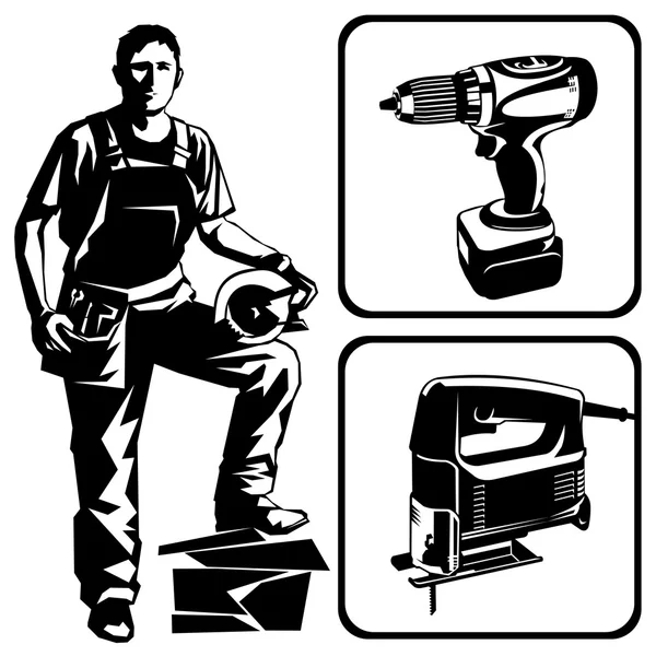 Arbeiter und Werkzeuge — Stockvektor