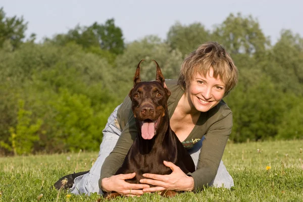 Woman and dog — Stock Photo, Image