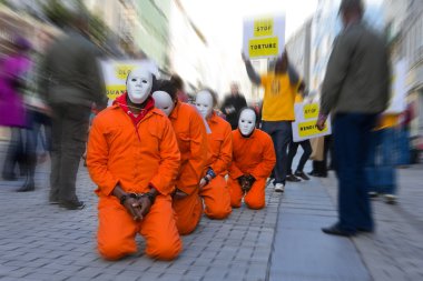 in prison dress protest on the street clipart