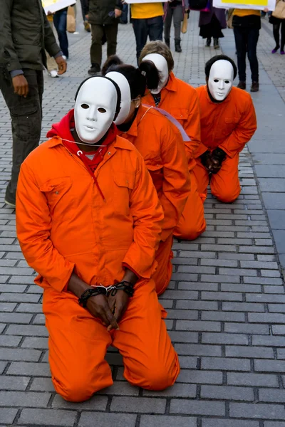 stock image in prison dress protest on the street