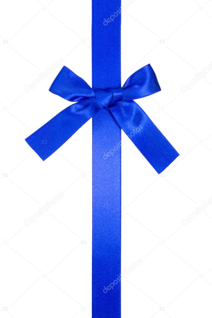 Blue vertical ribbon with bow