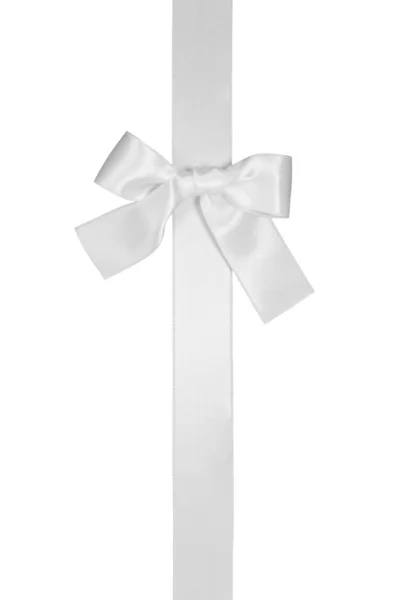 White vertical ribbon with bow — Stock Photo, Image