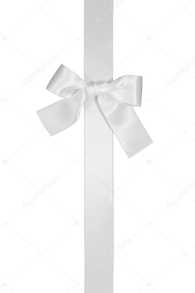White vertical ribbon with bow