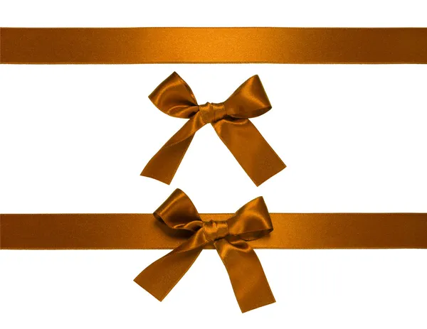 Golden-brown horizontal ribbon with bow — Stock Photo, Image