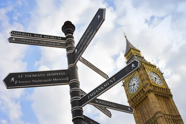Signpost pole with directions and Big Ben — Stock Photo, Image