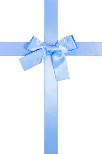 Niebieski krzyż wstążki z łuku, na białym tle — Zdjęcie stockowe