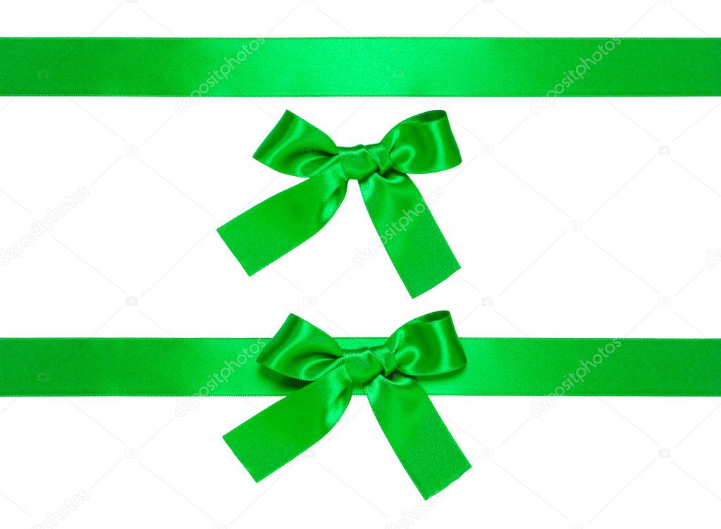 Green multiple ribbons with bow, isolated