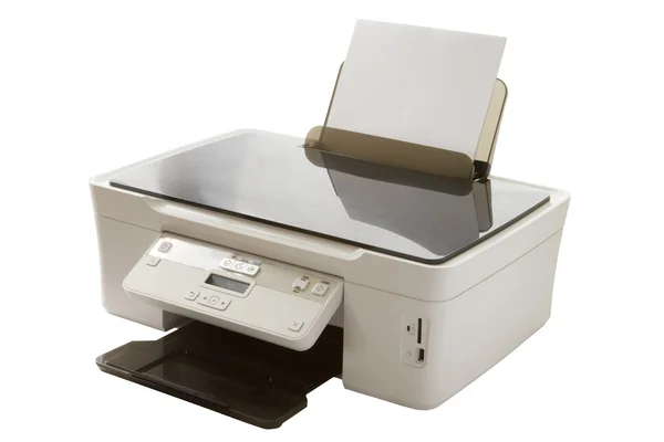 Έγχρωμος εκτυπωτής απομονωθεί σε λευκό — Φωτογραφία Αρχείου