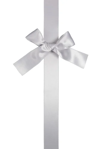 Silver colore vertical ribbon with bow, isolated — Stock Photo, Image
