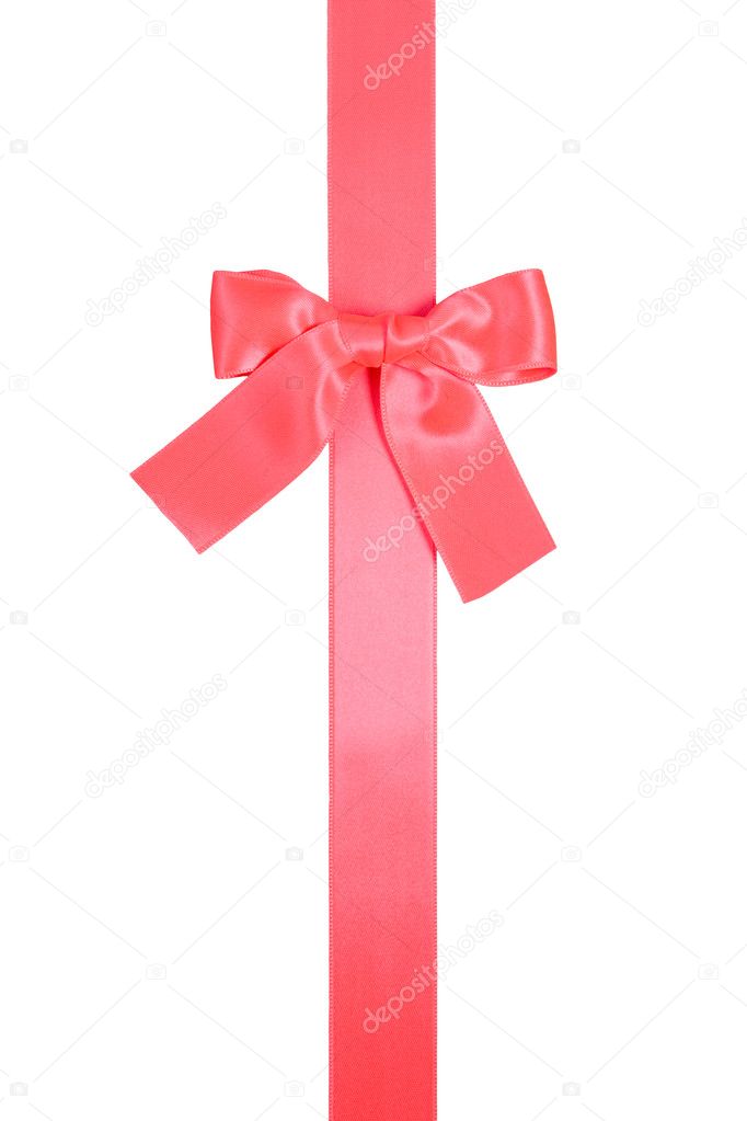 Fluorescent red vertical ribbon with bow, isolated