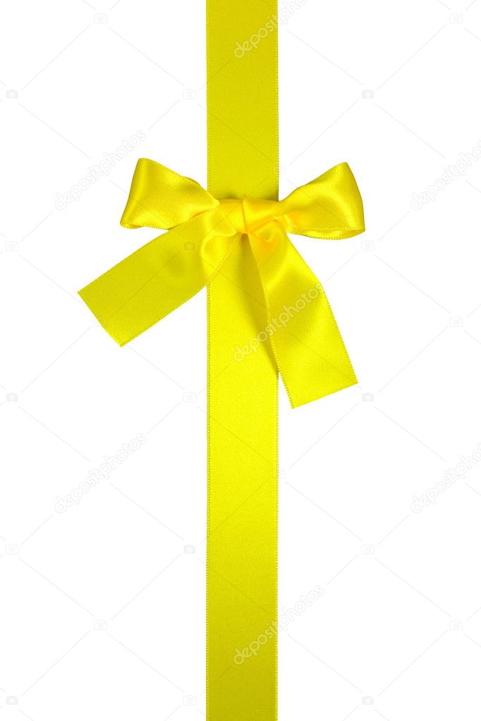 Yellow vertical ribbon with bow, isolated