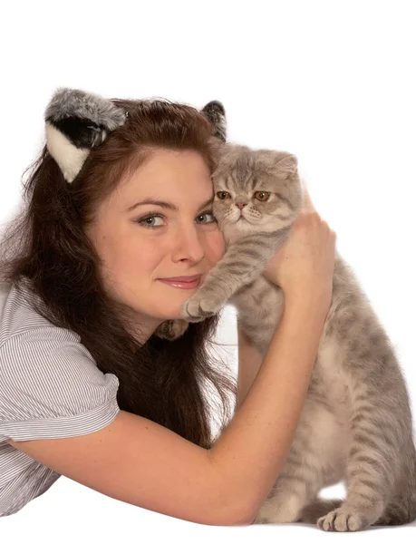 Chica y gatito — Foto de Stock