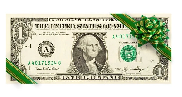 US dollars with green bow — Stock Photo, Image