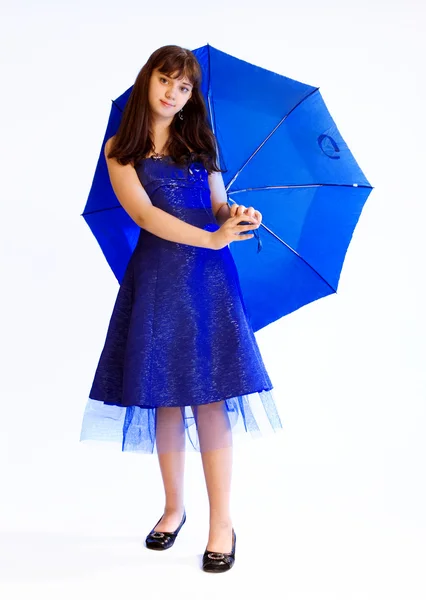Meisje in blauwe jurk — Stockfoto