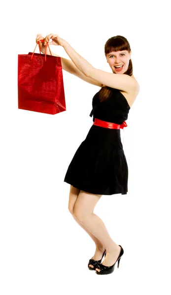 Девушка с красной сумкой — стоковое фото