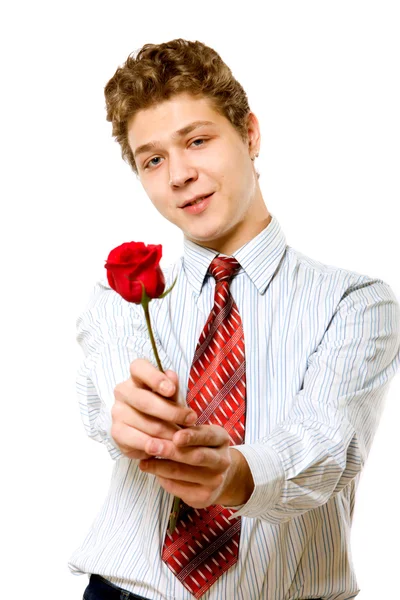 Young man with rose — Stock Photo, Image