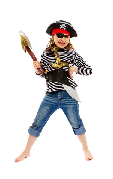 Klein meisje in de piraat kostuum — Stockfoto