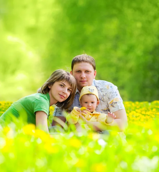 Familie in het gras — Stockfoto