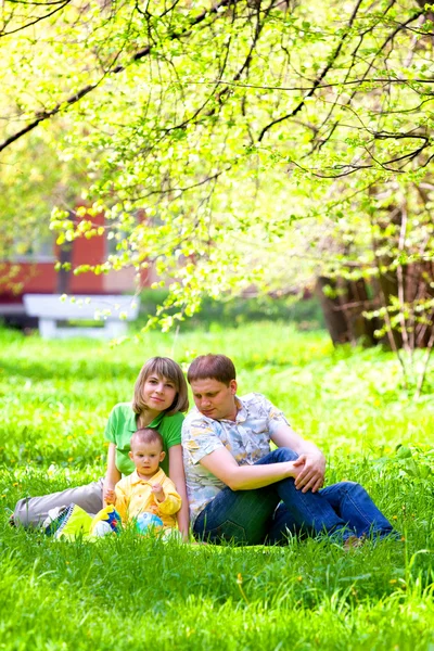Rodina v trávě — Stock fotografie