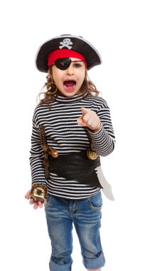 Little girl in pirate's costume clipart