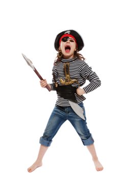 Little girl in pirate's costume clipart