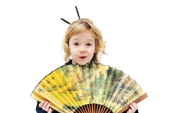 Girl holding fan — Stock Photo, Image